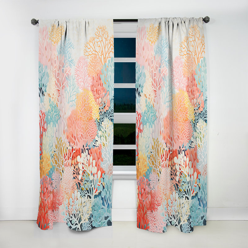 Coral Reef Barrier Expression - Coastal Coral Animal Print Velvet Blackout Curtain - 1 Panels, 52" W x 84" L
