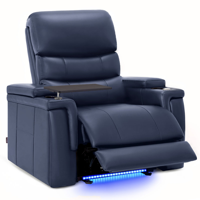 Power Reclining Home Theater Seating with Adjustable Headrest & Lumbar Support, Navy Blue