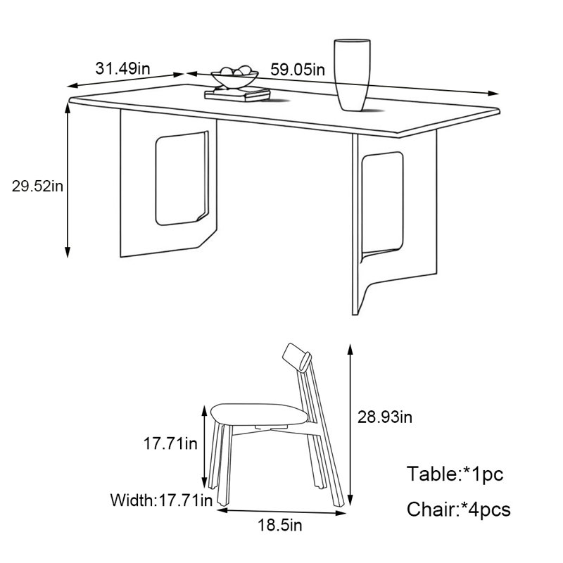 Ensemble de table de salle à manger moderne et simple en bois massif, H 29,52 po x L 59,05 po x l 31,49 po