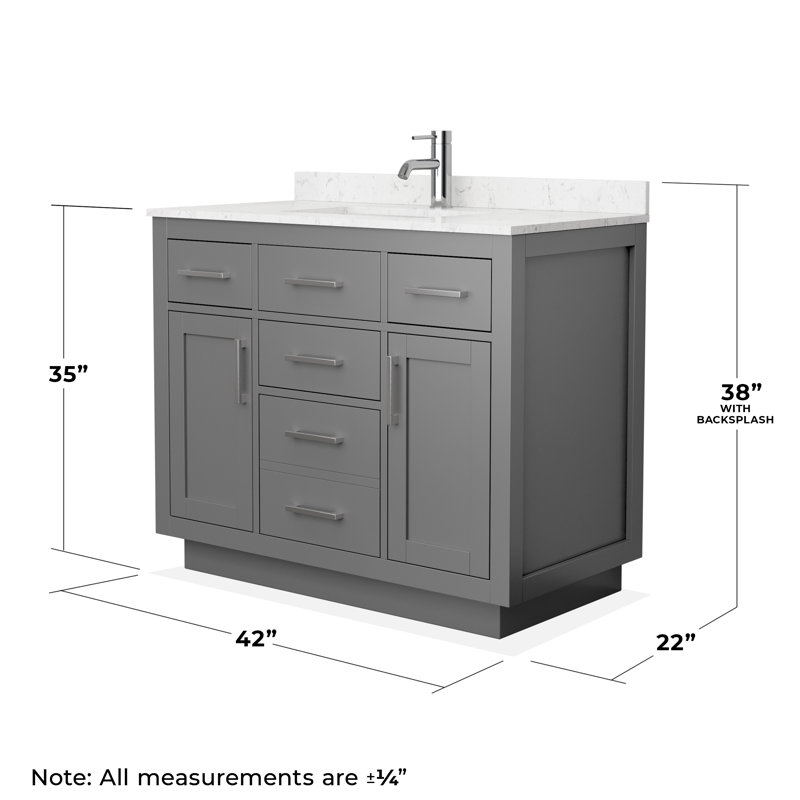 Beckett TK 42'' W Single Vanity, Carrara Cultured Marble, Dark Gray, Brushed Nickel