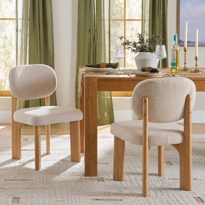 Phelix Modern Upholstered Dining Chair with Rubberwood Legs, Padded Backrest and Adjustable Leveling Feet for Dining Room