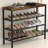 4-Tier Industrial Shoe Rack With Wooden Top - Durable Metal Shoe Organizer And Storage Bench For Entryway, Closet, Bedroom Or Hallway - Space Saving Shoe Shelf