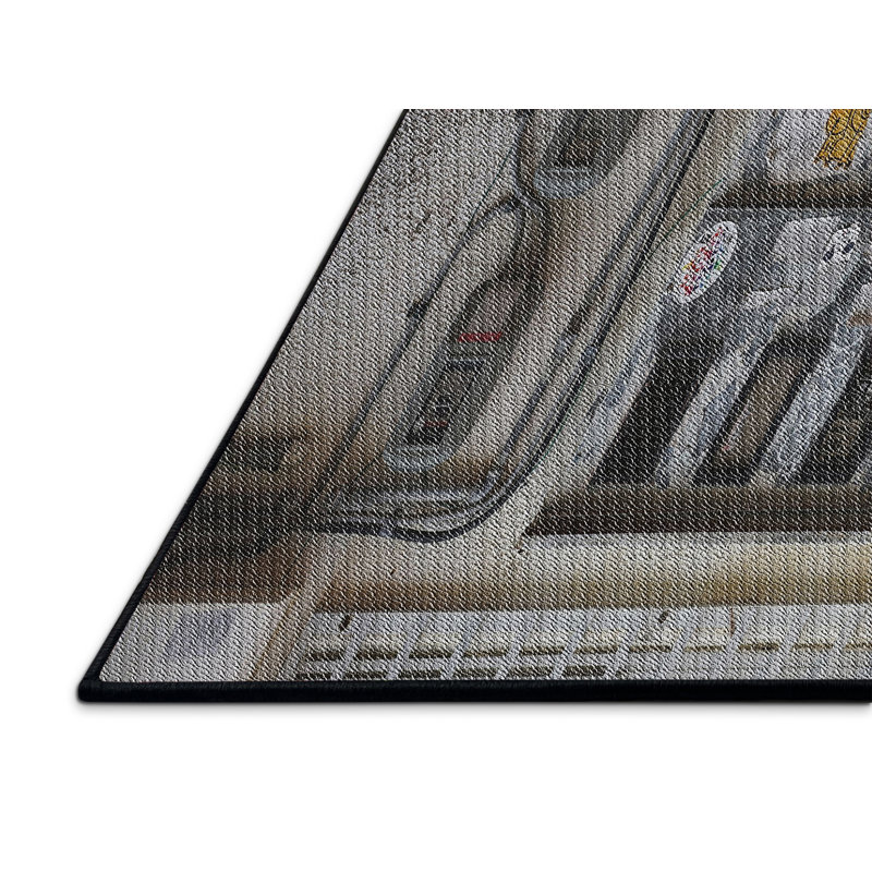 Laine tissée à la machine et polyester blanc/brun Tapis décoratif, Rectangle 7 pi x 10 pi