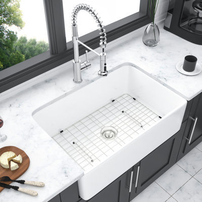 White Ceramic Apron Sink 30 Inch - Kitchen Single Bowl And - Quality To Discoloration