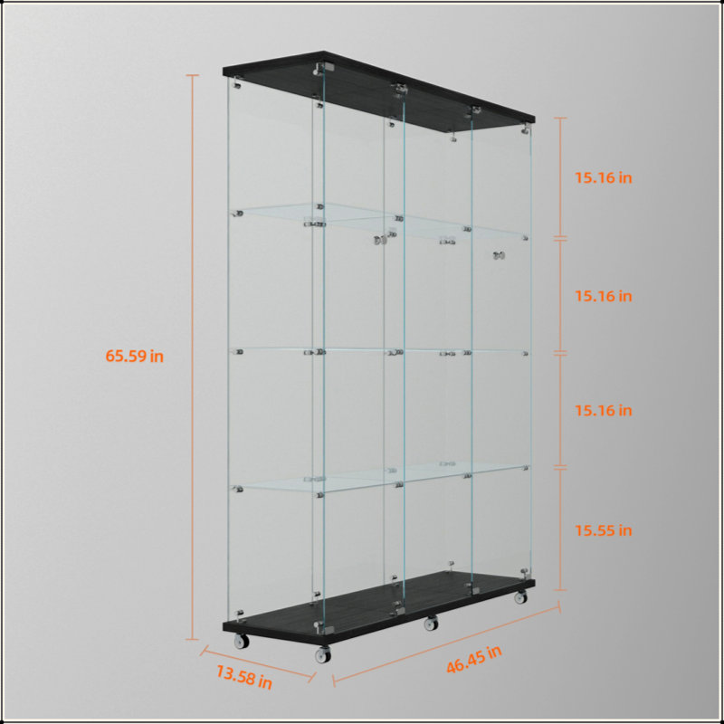 Tempered Glass Display Cabinet, Wine Cabinet,Storage Cabinet,File Cabinet,With Bluetooth LED Light Strip,Lock On The Door,Equipped With Cast,Easy To Move,For Living Room, Bedroom,Hallway,Office