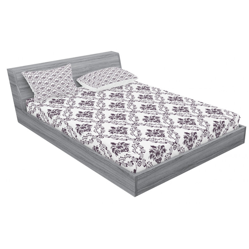 Microfiber Damask Sheet Set, Queen Sheet Set with Fitted Sheet