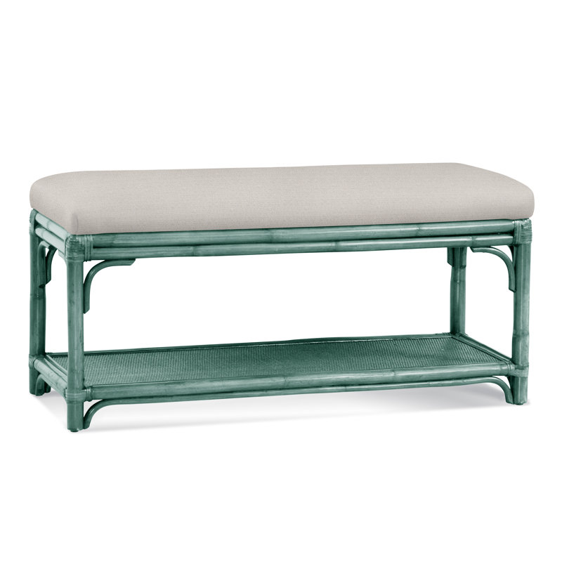 Summer Retreat Wicker Shelf Storage Bench, Celery, White Textured Performance; 0865-91