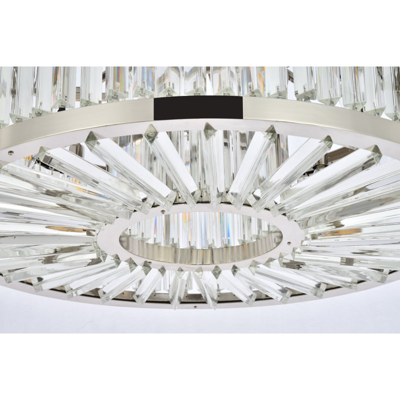 Lustre cylindrique unique et remarquable à 10 lumières Dorinda, Cristal (transparent), Nickel poli