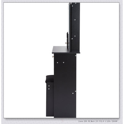 Compact Vanity Table With Extra Large Sliding Mirror, Multi-Layer Storage, And Cushioned Stool For Small Spaces