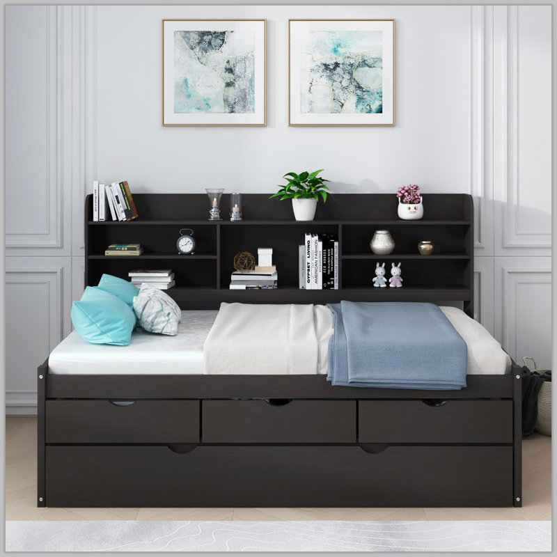 Lit de jour simple avec lit gigogne, Gris foncé