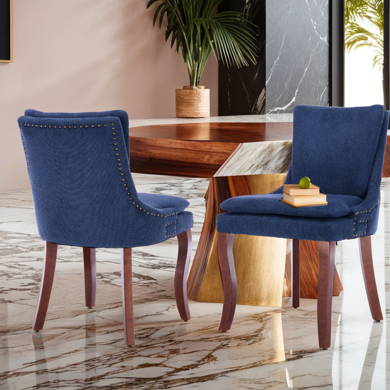 Double-Layer Cushioned Upholstered Dining Chairs, Beige, 2