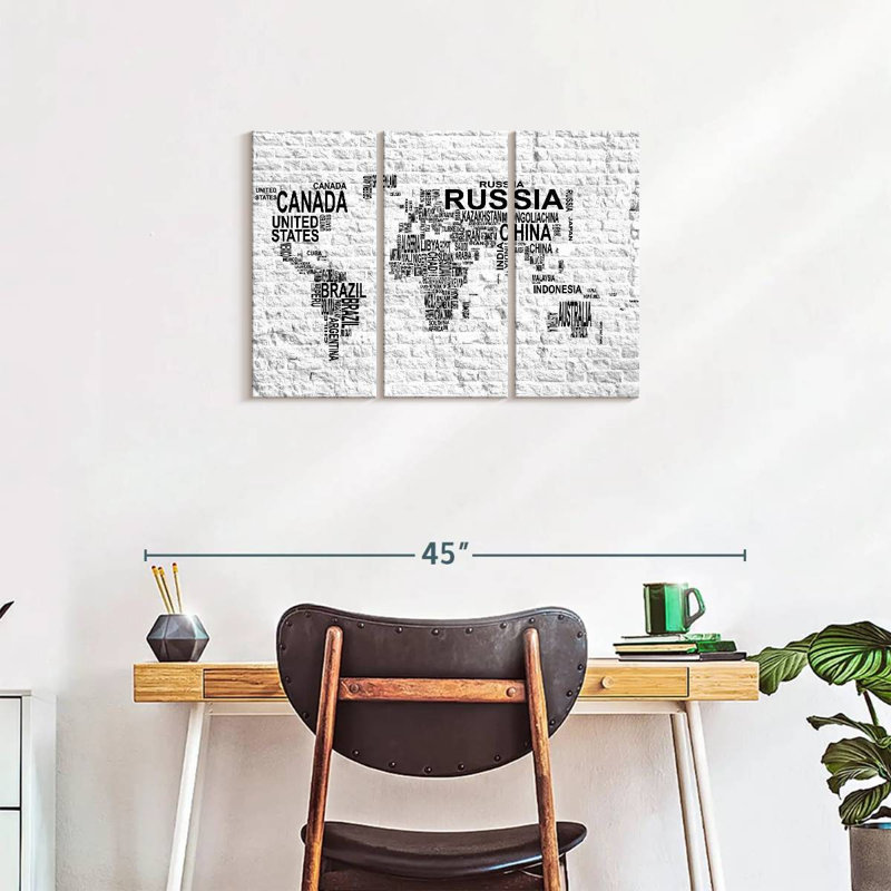 " Brick Typography Map " 3 - Pieces, 20" H x 33" W x 1.25" D