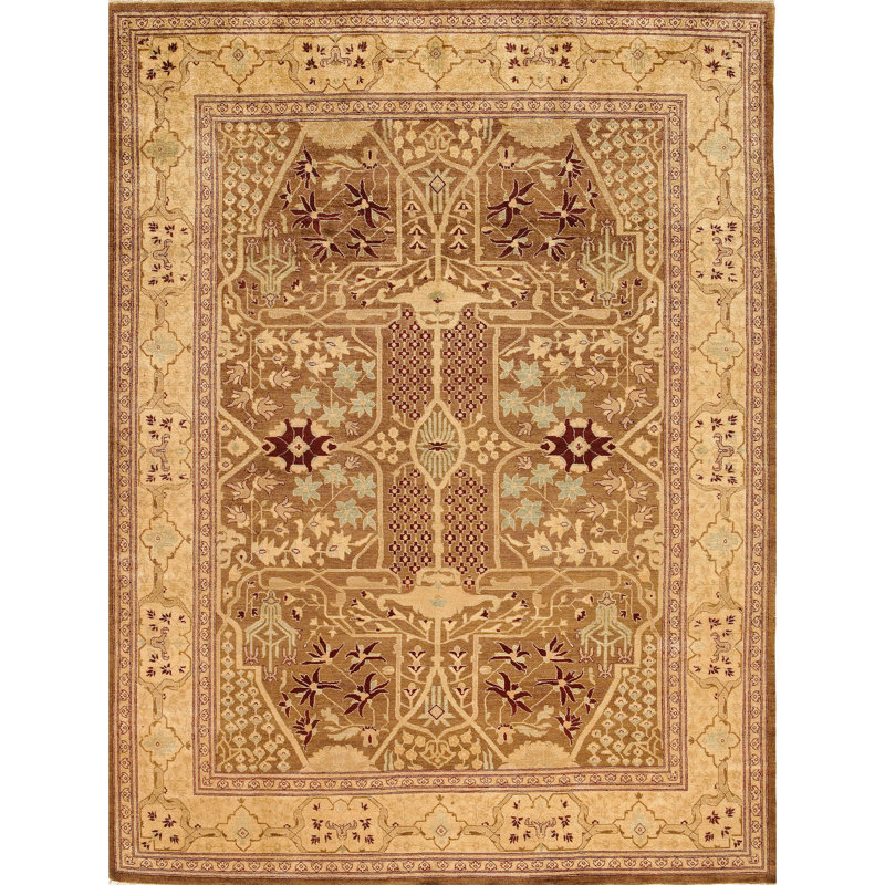 Tapis oriental rectangulaire en laine noué à la main brun / ivoire, Rectangle 3 pi x 5 pi