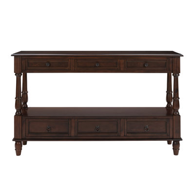 Solid Wood Console Table With 6 Drawers And Shelf