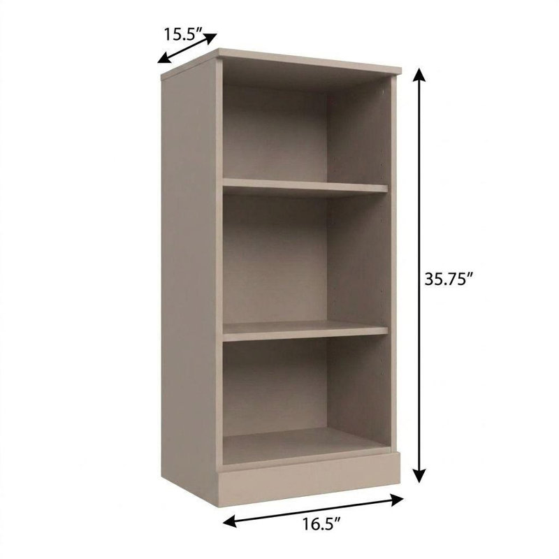 36" Beige Solid Wood Adjustable Three Tier Library Bookcase