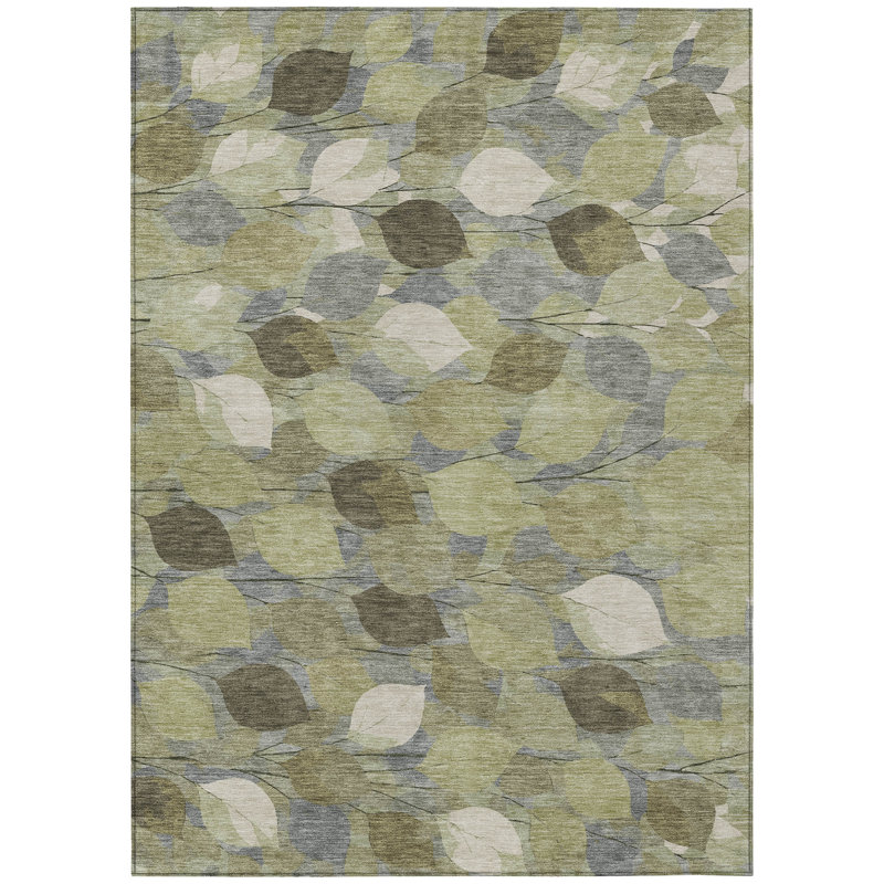 Machine Washable Indoor/Outdoor Chantille ACN2444 Floral Rug, Fern, 2'6" x 3'10"