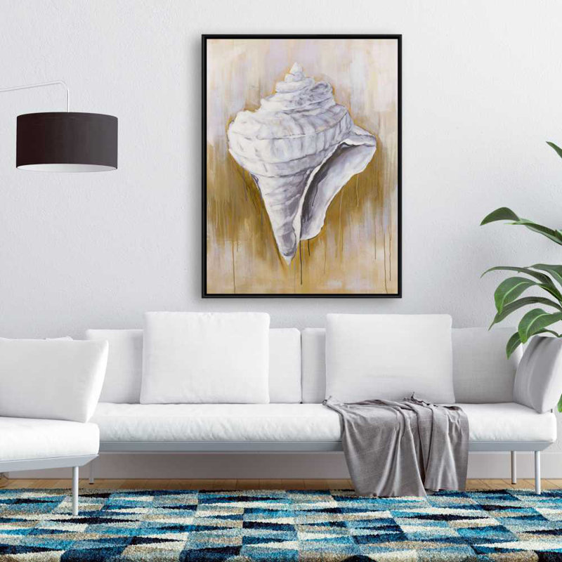 Conical Shell - White Beach Framed Canvas for Home Decor