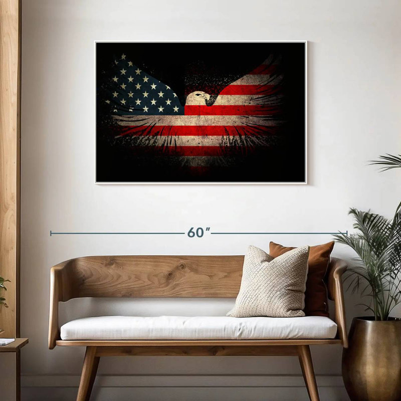 Aigle américain et drapeau, Cadre flottant blanc, 43 po x 29 po
