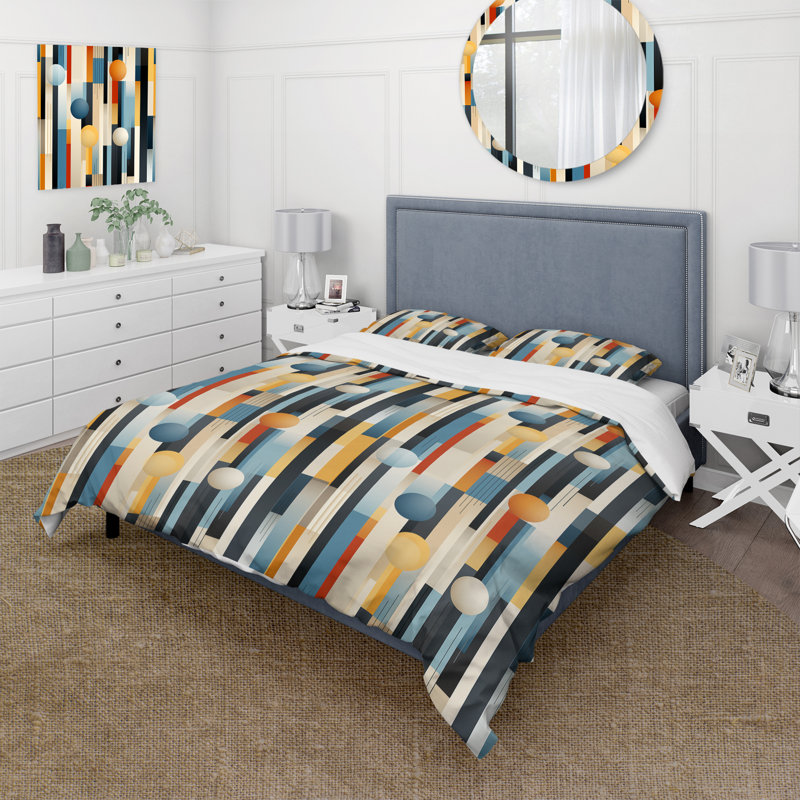 Retro Futurism Striped Pattern I Duvet Cover, King Duvet Cover + 2 King Shams