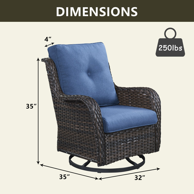 Chaise de patio avec coussins Tonry, Brun, Bleu marine