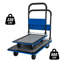 Chariot à plateau, capacité de charge de 150 kg, chariot manuel robuste avec roues pivotantes à 360°, pliable, pour le chargement et l'entreposage, bleu entrepôt