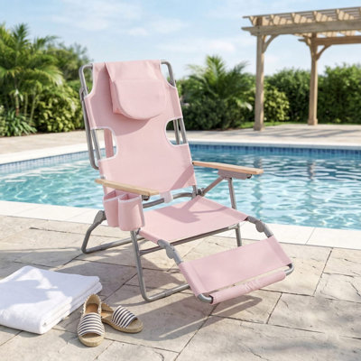Chaise de plage d'extérieur portative 3 en 1 pliable avec repose-pieds et dossier réglable pour la détente au bord de la piscine