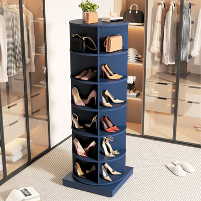 Étagère à chaussures pivotante bleu marine à 360 degrés, rangement pour 28 paires, étagère de décoration élégante et économe en espace, 7 couches, paires, bleu, facile à nettoyer, éclat domestique