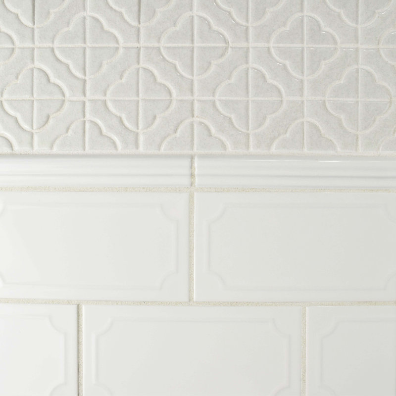 Blanco 8" x 1.25" Ceramic Chair Rail Tile Trim in Brillo Zen White