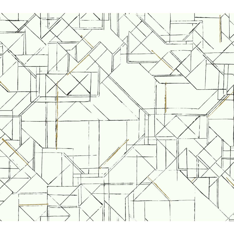 Rouleau de papier peint adhésif lisse L 20 pi x l 27 po Heiden Prism Schematics, Noir/doré