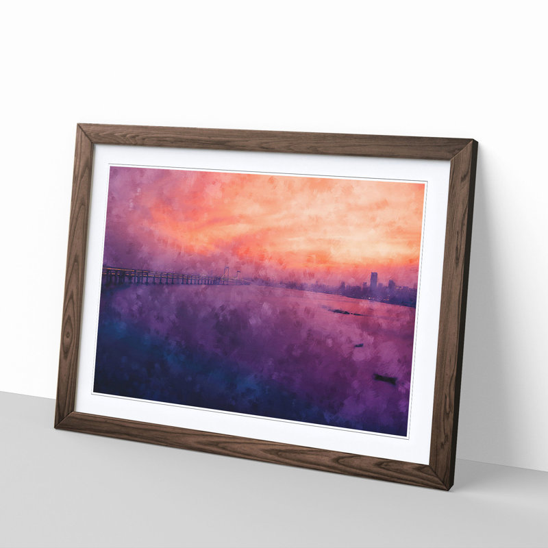 Xinghai Bridge in China - Picture Frame Painting Print, 62cm H x 87cm W x 2cm D, Walnut Framed