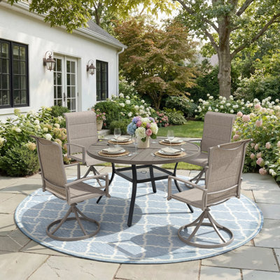 4-Person Round Patio Dining Set With 360° Swivel Padded Textilene Patio Chairs