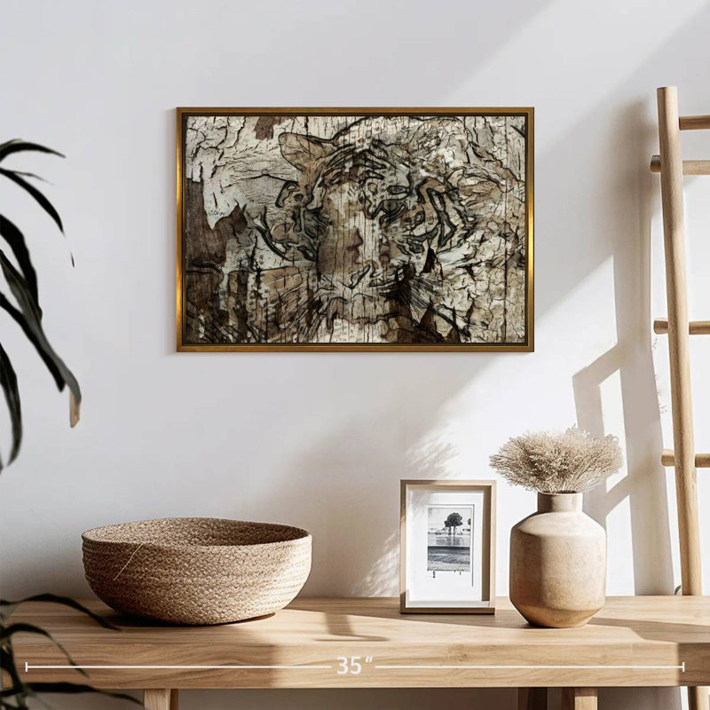 Tigre brun, Cadre flottant doré, 19 po x 13 po