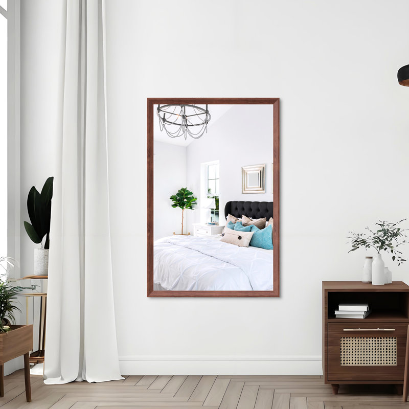 Très grand miroir mural de salle de bain 48 po x 32 po avec cadre en aluminium de couleur noyer, vue dégagée, suspension verticale ou horizontale, preuve, surdimensionné de 48 po x 32 po pour salle de bain