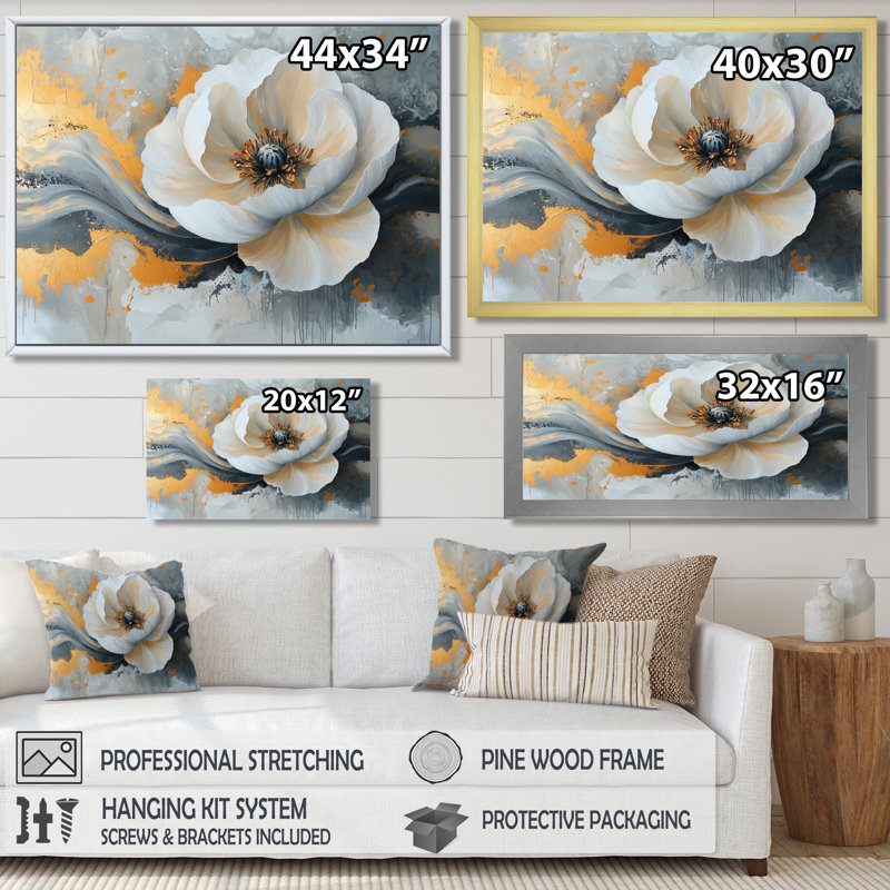 Abstrait moderne pivoine moderne flux II - pivoine moderne abstraite, art mural, Noir, H 12 po x l 20 po, Cadre flottant