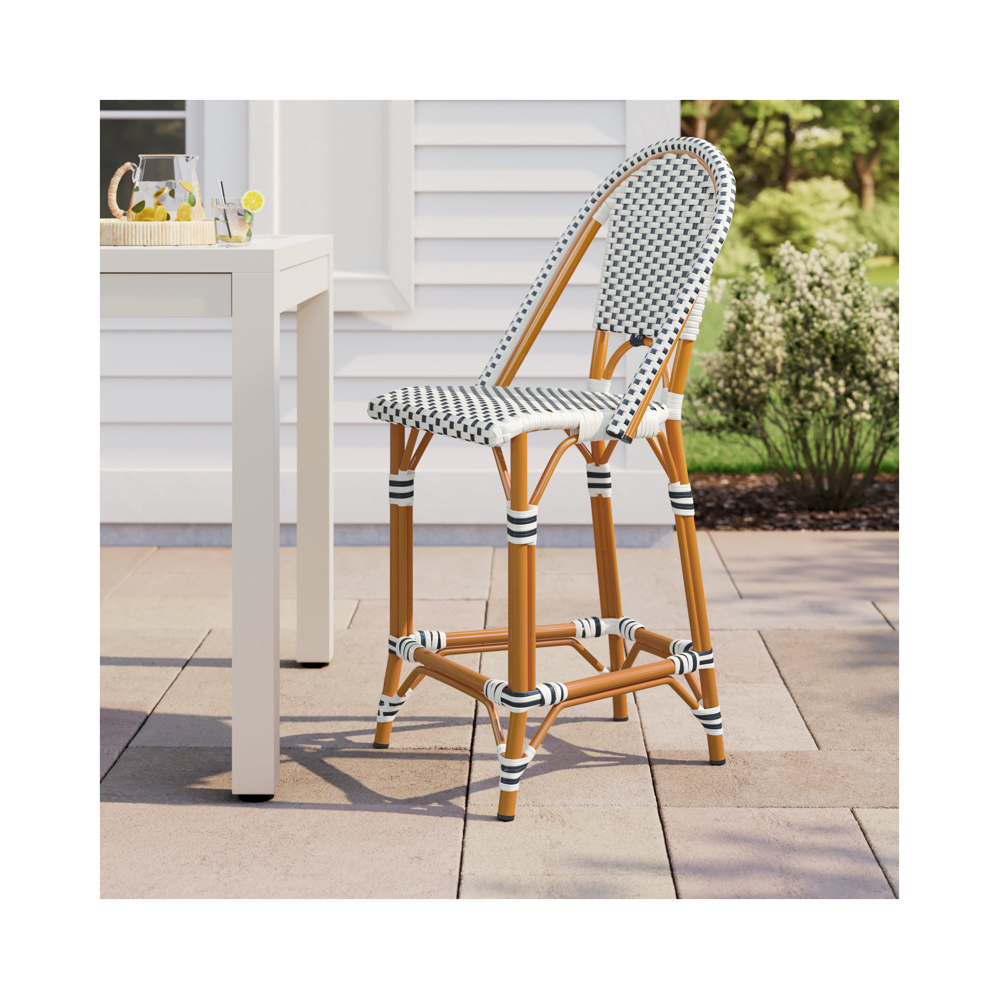 Kesa California 25" Patio Counter Stool, White/Navy