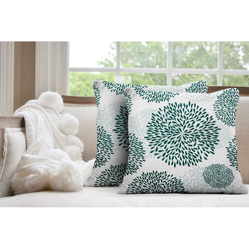 Floral Outdoor Reversible Throw Pillow, 15W" x 15H", Green
