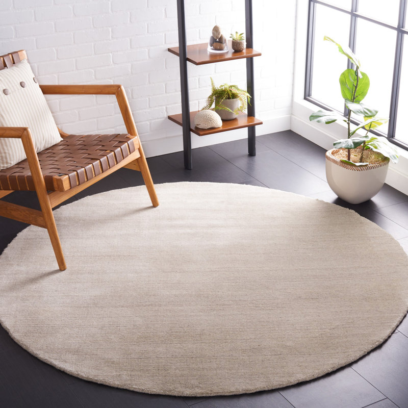 Morano Hand Loomed Wool/Cotton Solid Color Rug in Stone/Gray, Round 6'