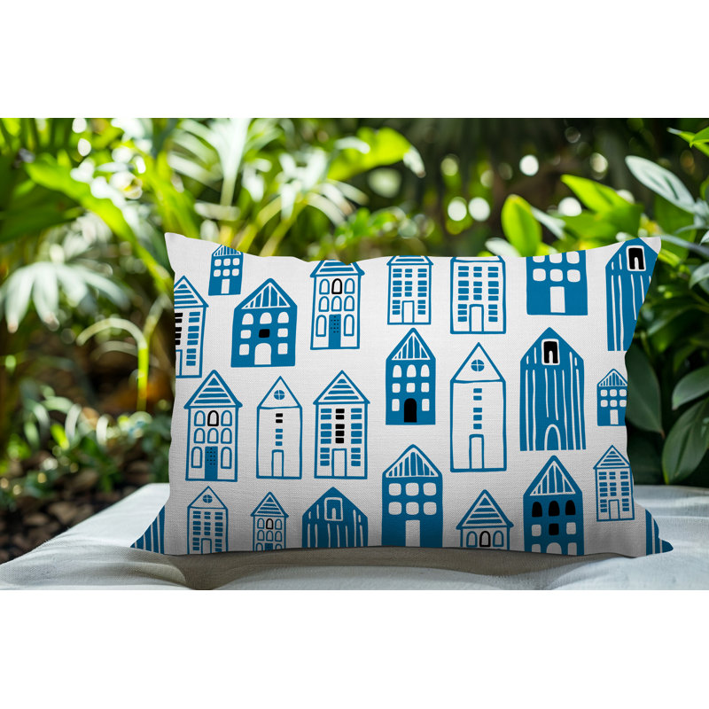 Oreiller rectangulaire réversible intérieur / extérieur Kirk Skandi Street, Rectangle H 18 po x l 25 po, Turquoise