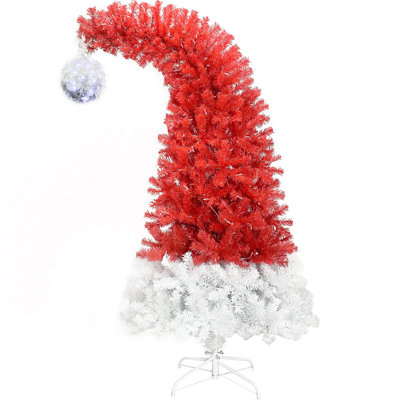 6FT Hinged Fir Artificial Fir Bent Top Christmas Tree, Xmas Tree Bendable Santa Hat Style Christmas Tree Holiday Decoration,1250 Lush Branch Tips, 300 LED Lights X-Mas