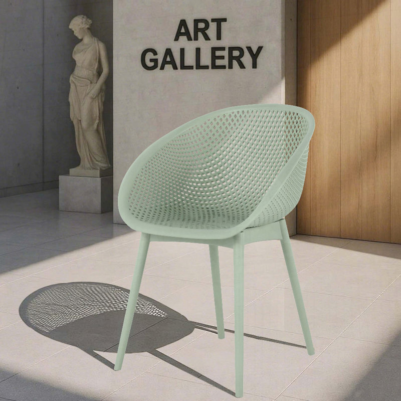 Ensemble de 2 chaises longues modernes en plastique PP toutes saisons, Vert pâle