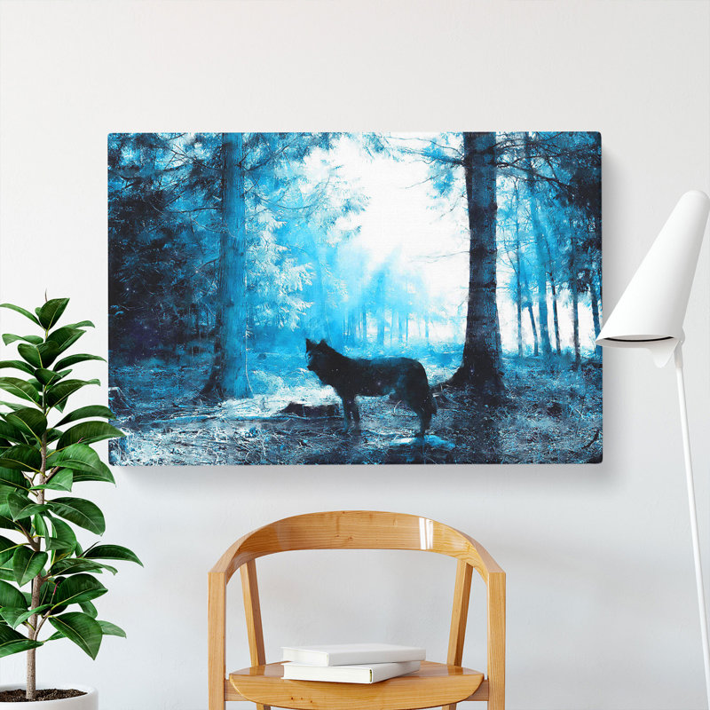Wolf in the Blue Forest - Wrapped Canvas, 35cm H x 50cm W x 3cm D