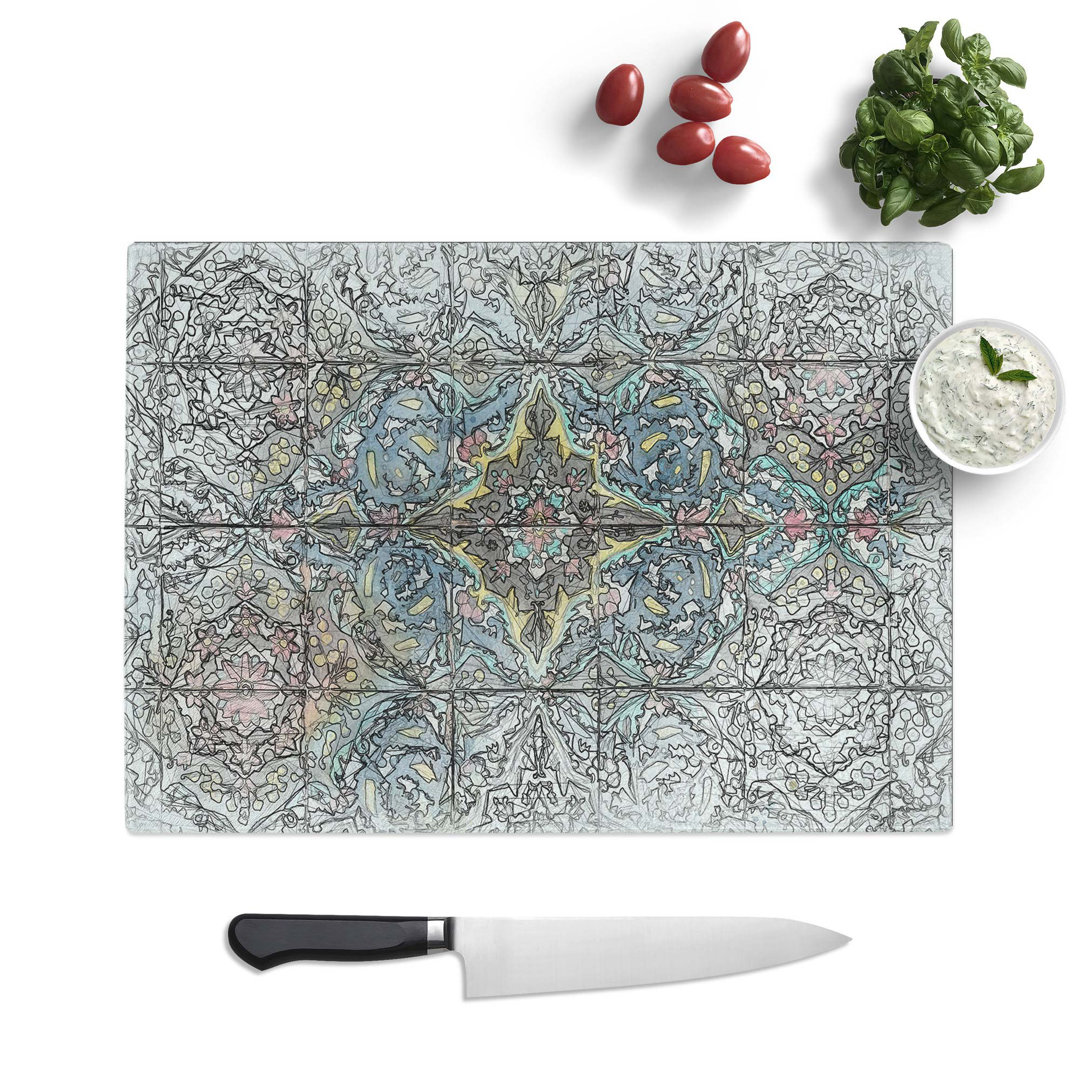 Glass Floral Tiles in Abstract Chopping Board