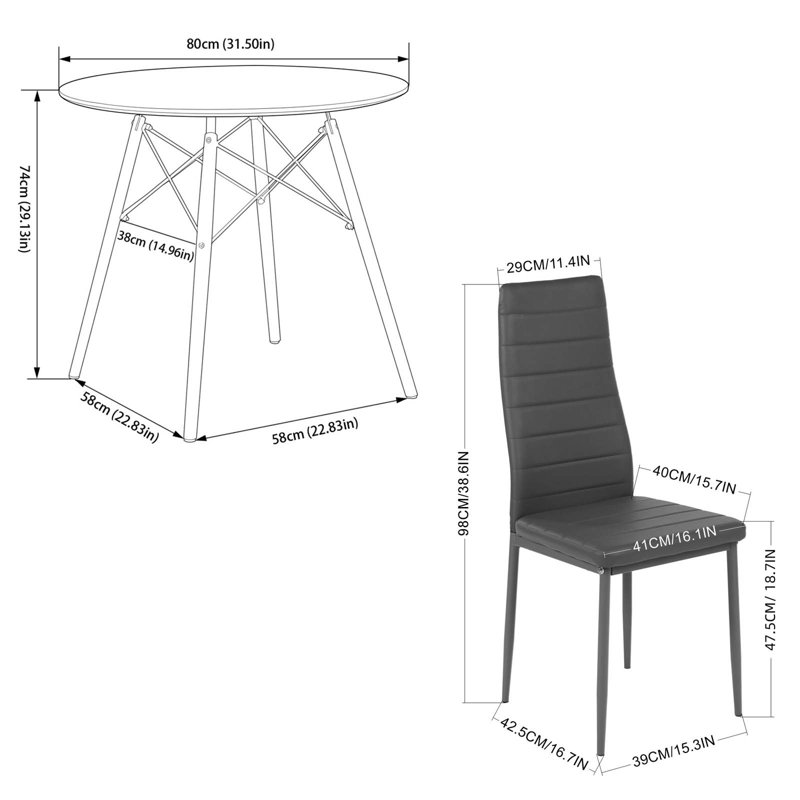 Ensemble de table de salle à manger 5 pièces, table de salle à manger ronde avec 4 chaises en similicuir, Blanc / Blanc, Gris