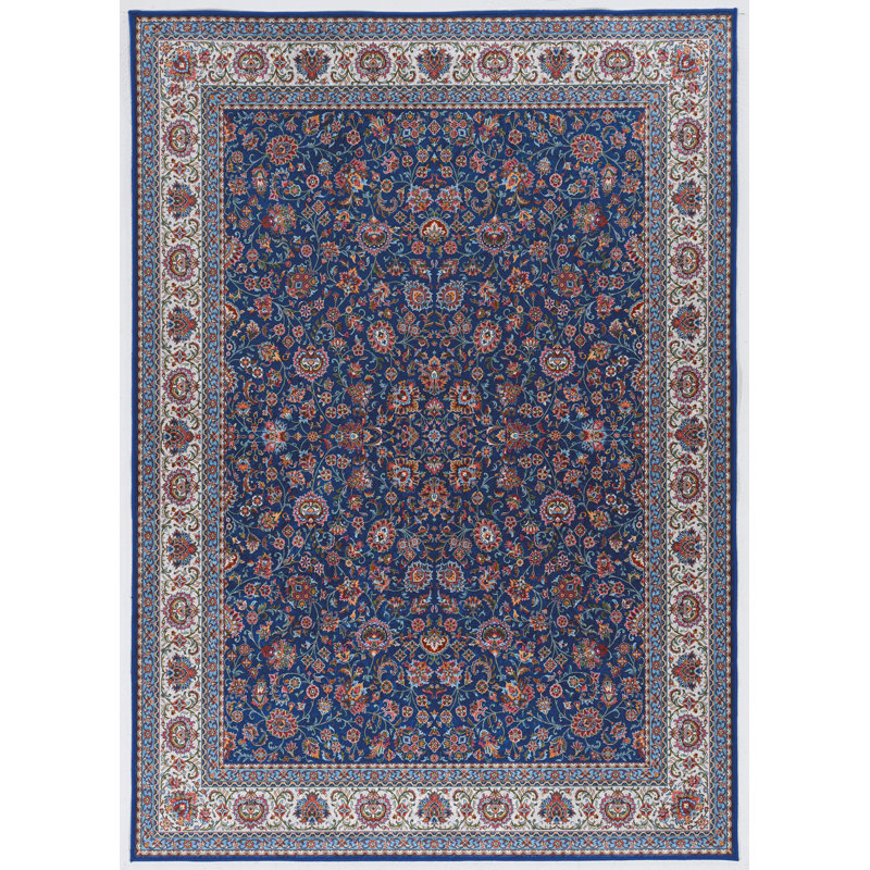 Emanuel Traditional Machine Woven Flatweave Navy and Ivory Area Rug with Non Skid Backing , Rectangle 2'2'' x 3'2''