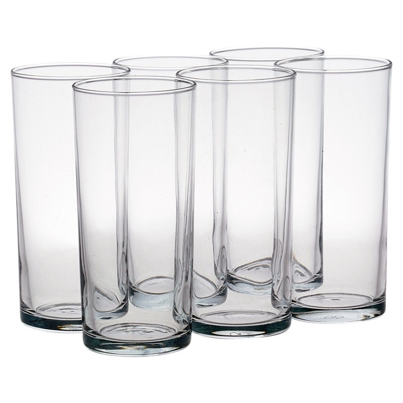 Set of 6 Tall Glasses Highball Tumblers Juice Cocktail Glassware