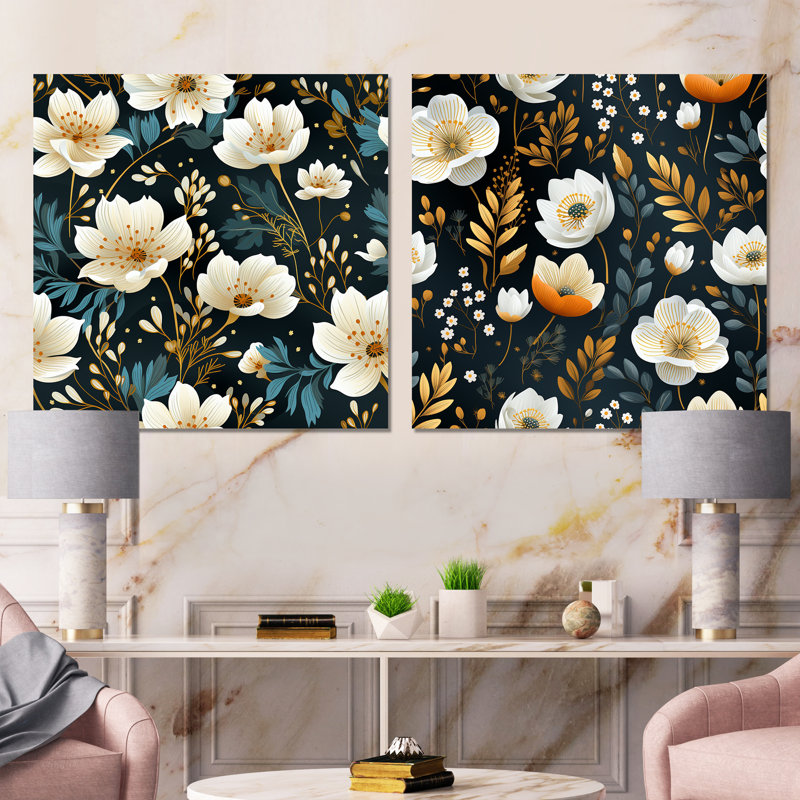Forteau - Ensemble de 2 carrés à motif floral en métal, H 23 po x l 46 po