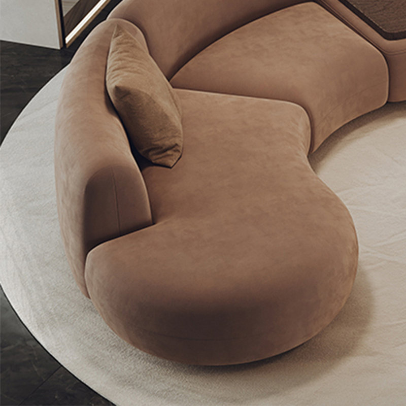 Canapé 127,56 "incurvé brun avec table d'appoint intégrée 127,56", H 29,59 po x l 127,56 po x P 33,46 po