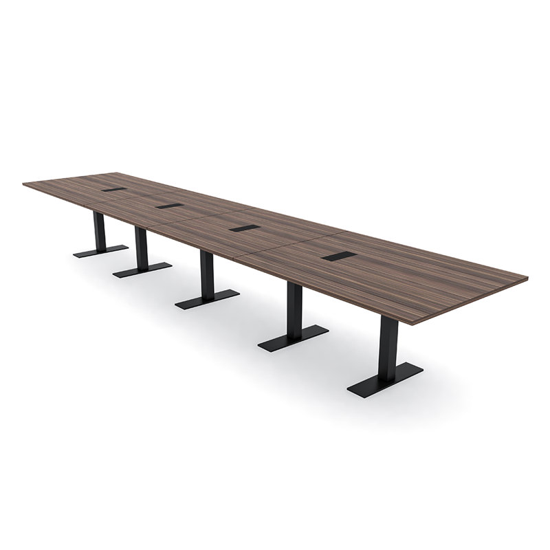 Table de conférence rectangulaire avec base en T en métal | Unité électrique, Noir mat, L 240 po x l 48 po