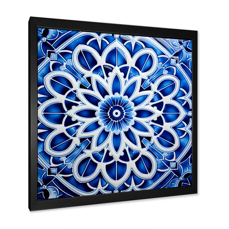 Carreaux marocains blancs et bleus - art mural géométrique, Noir, H 30 po x l 30 po