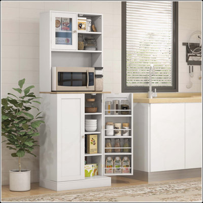 Armoire de rangement polyvalente et autoportante avec support pour micro-ondes, 8 tablettes de porte et tablettes réglables pour une organisation efficace